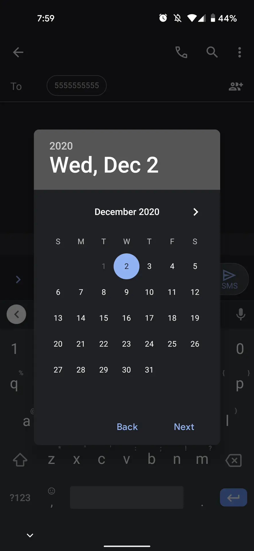 So planen Sie die Datumsauswahl für Text-Android-Google-Nachrichten