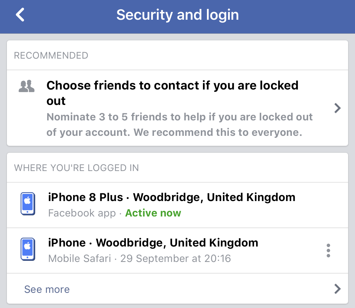 Angemeldete Geräte überprüfen Facebook für iOS