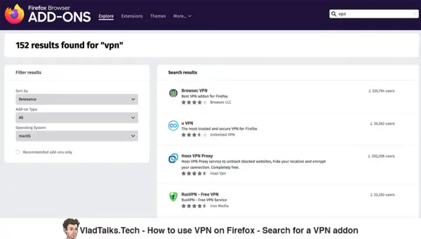 VPN in Firefox - Suchen Sie nach einem VPN-Addon