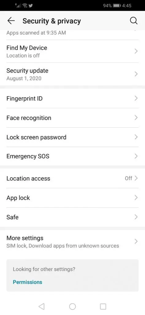 Sicherheit und Datenschutz (Android)