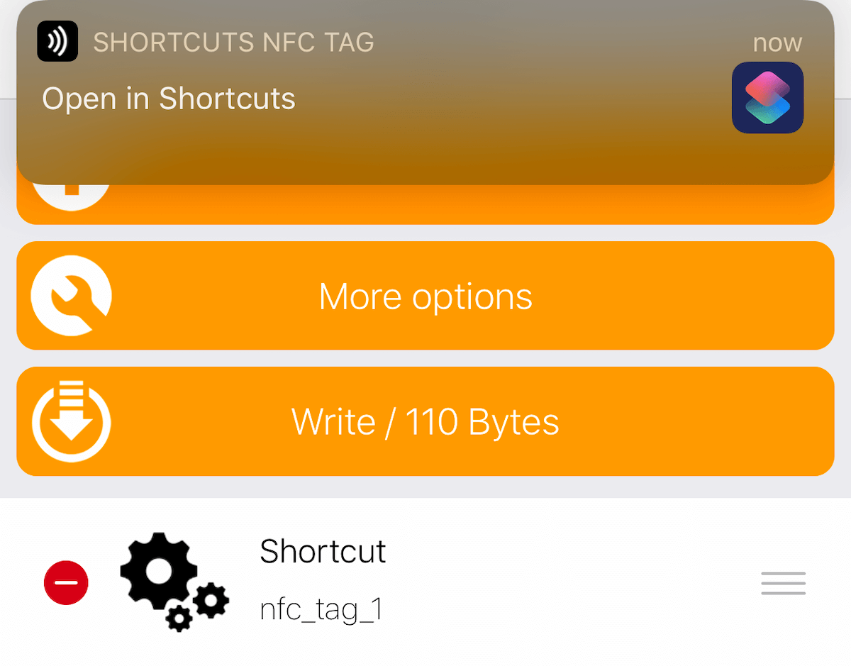 In ShortCuts NFC-Tag öffnen