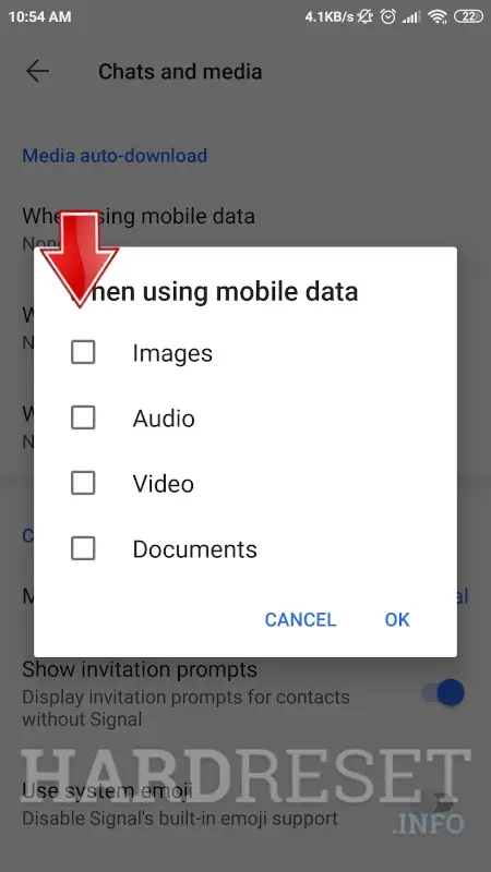 Wählen Sie aus, was Sie mit mobilen Daten in Signal herunterladen möchten