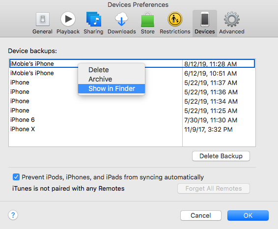 iPhone-Backup auf dem Mac anzeigen
