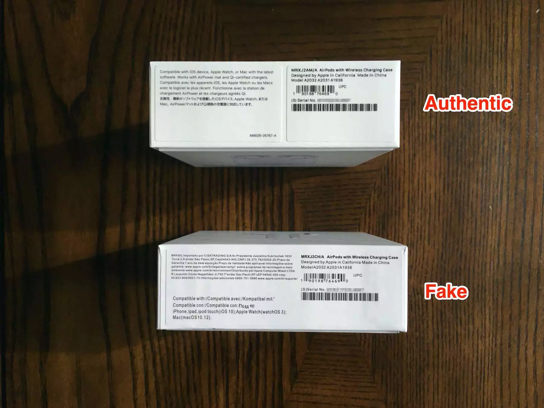 Echte AirPods vs. gefälschter AirPods-Barcode