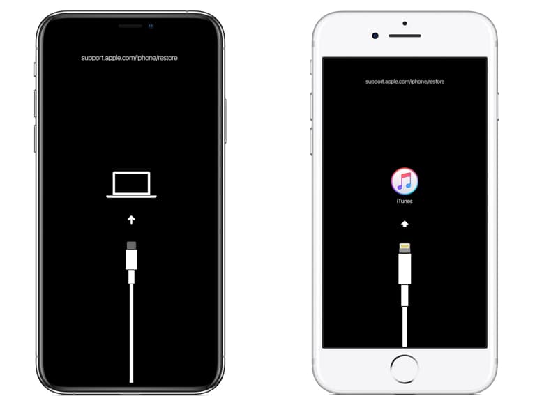 iPhone-Bildschirm sagt support.apple.com/iphone/restore