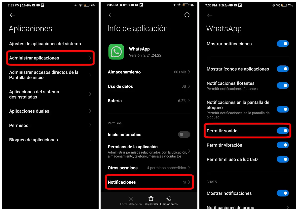Aktivieren Sie den Ton von WhatsApp-Benachrichtigungen in Xiaomi MIUI