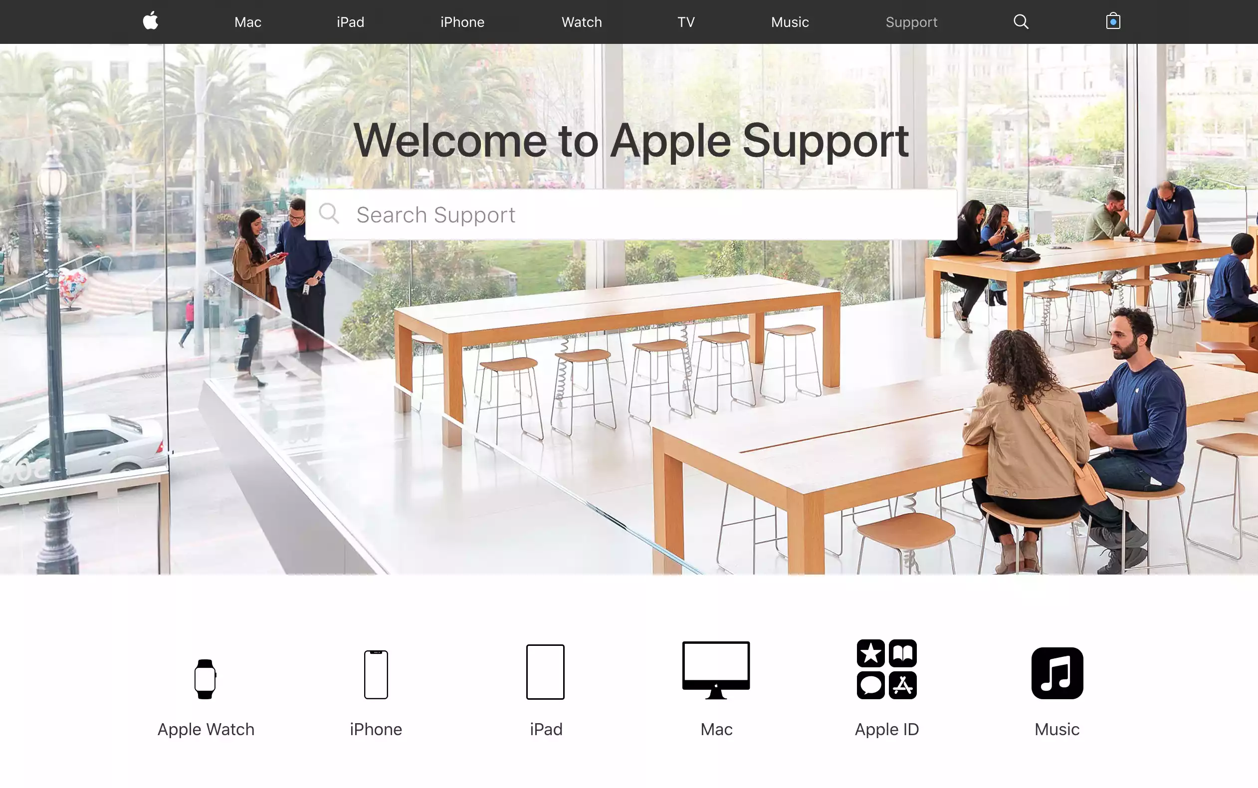 „Willkommen beim Apple Support“-Website