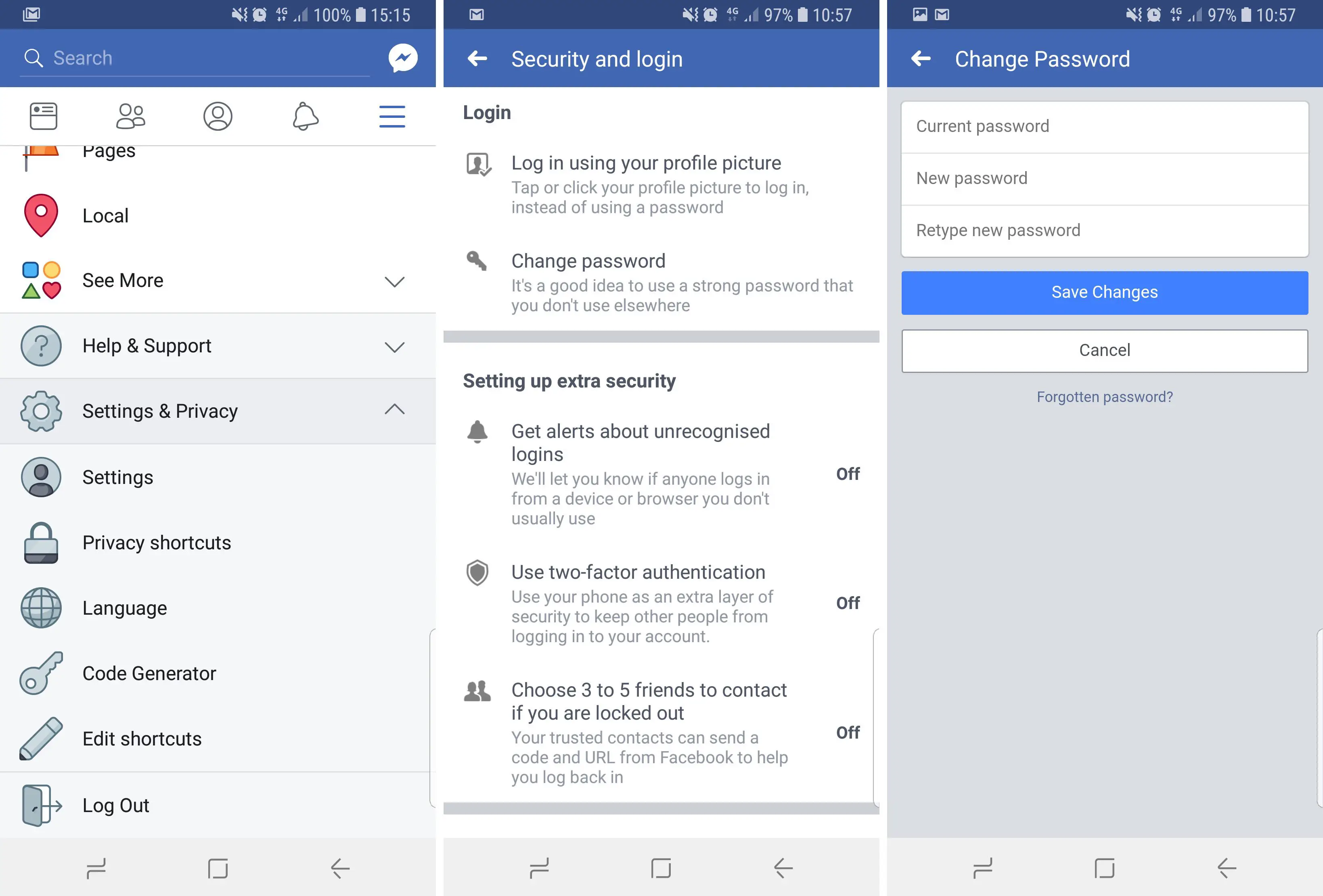 Facebook-Passwort ändern Android