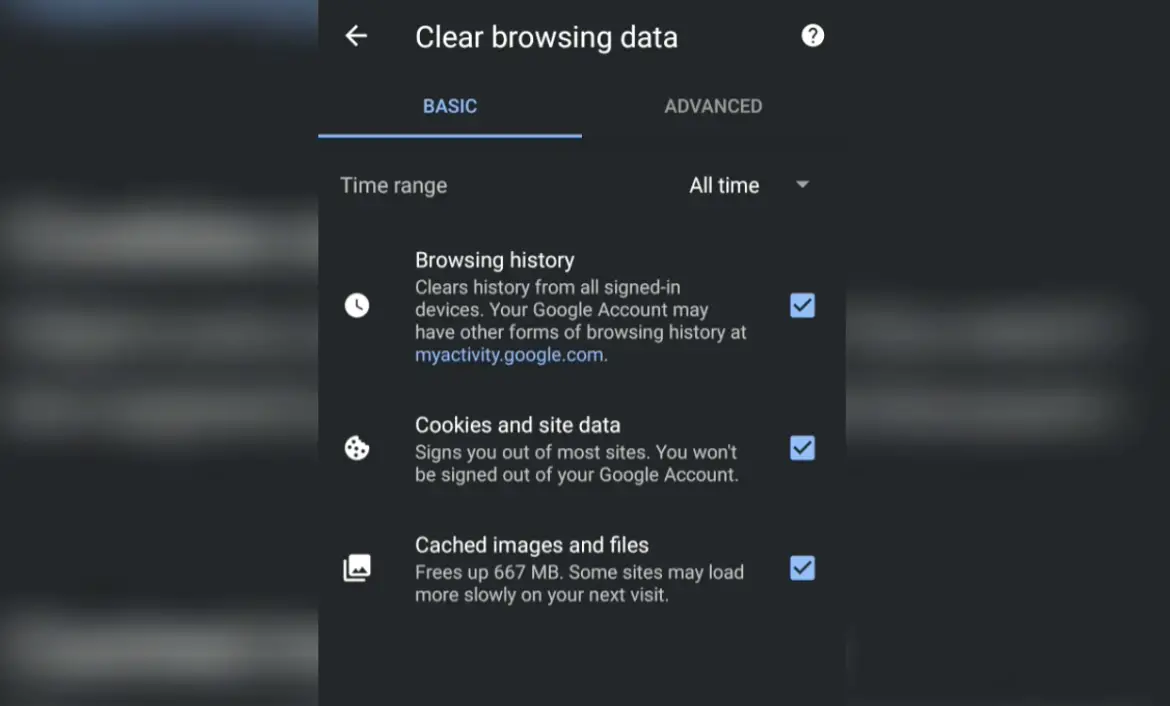 Löschen Sie Browserverlaufscookies und zwischengespeicherte Dateien von Chrome Android