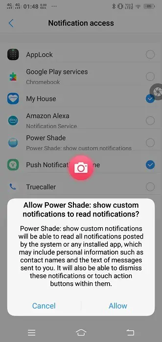 Benachrichtigungen verwalten Android Power Shade-Einstellungen 1