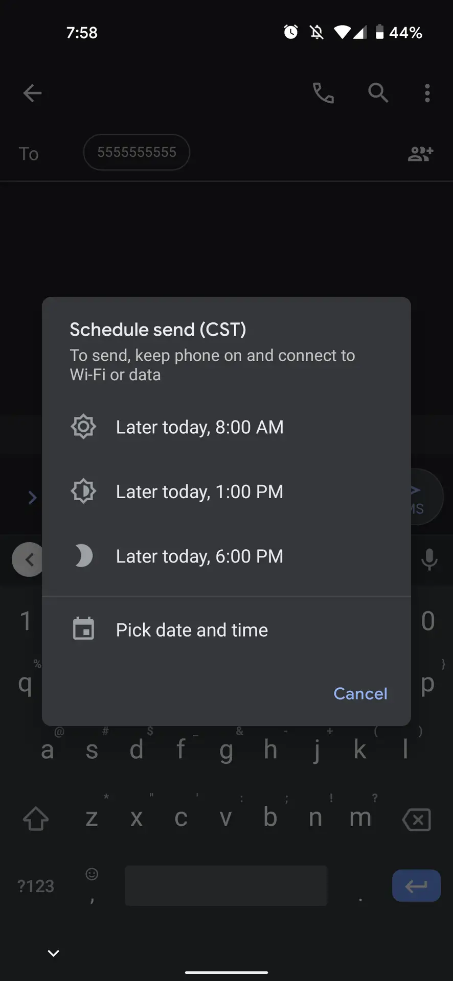 So planen Sie die Zeitplanoptionen für Text-Android-Google-Nachrichten