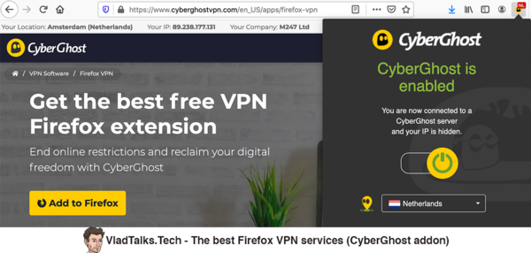 Die besten Firefox VPN-Dienste - CyberGhost Addon