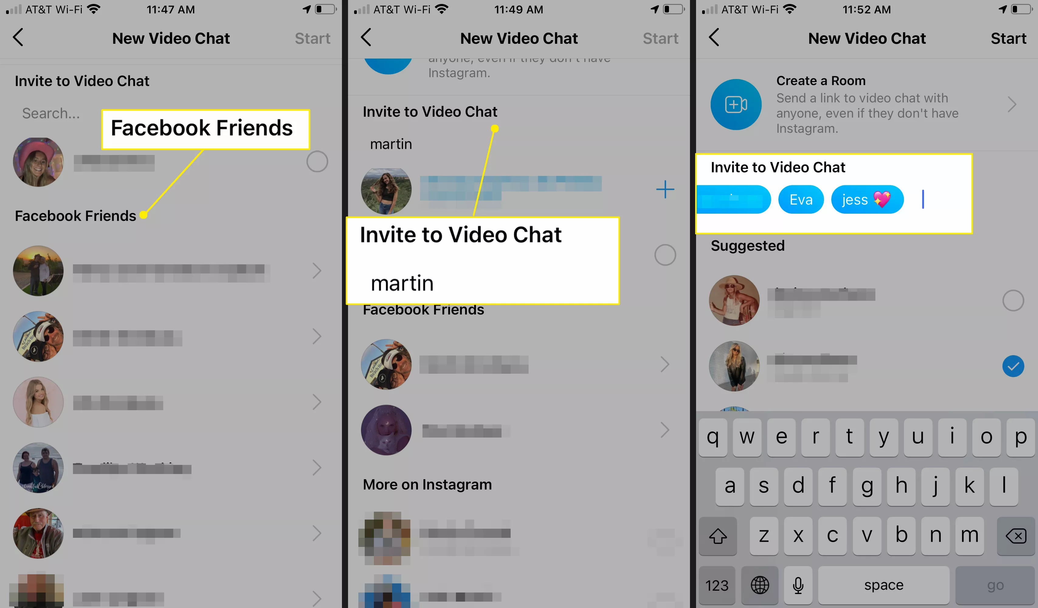 Fügen Sie Instagram- und Facebook-Freunde zu einem Video-Chat über Instagram hinzu